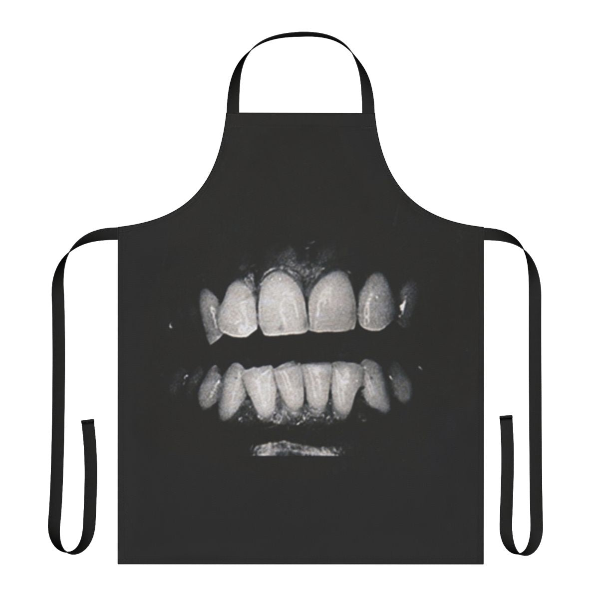 Dirty, filthy apron with swan, teeth, and vaporwave-inspired design