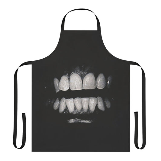 Dirty, filthy apron with swan, teeth, and vaporwave-inspired design