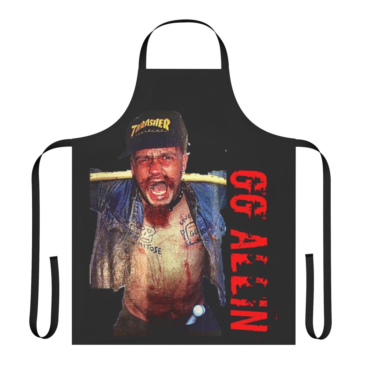 Gg Allin inspired hardcore punk apron with offensive and controversial graphics