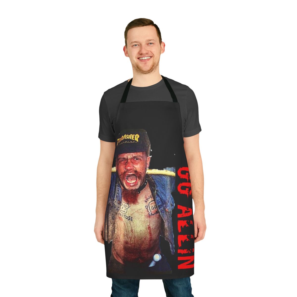 Gg Allin inspired hardcore punk apron with offensive and controversial graphics