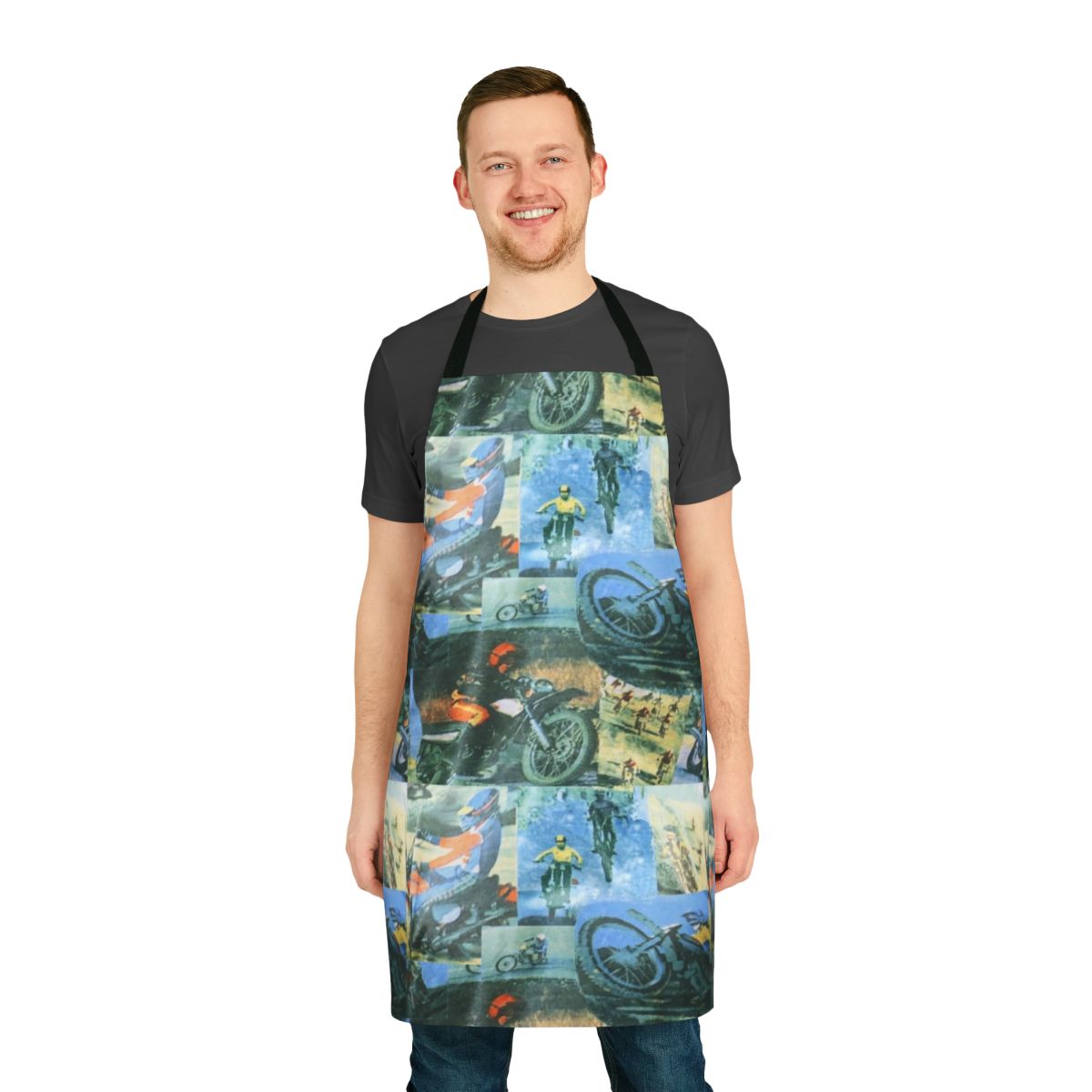 Man wearing a tyler durden motocross-inspired apron