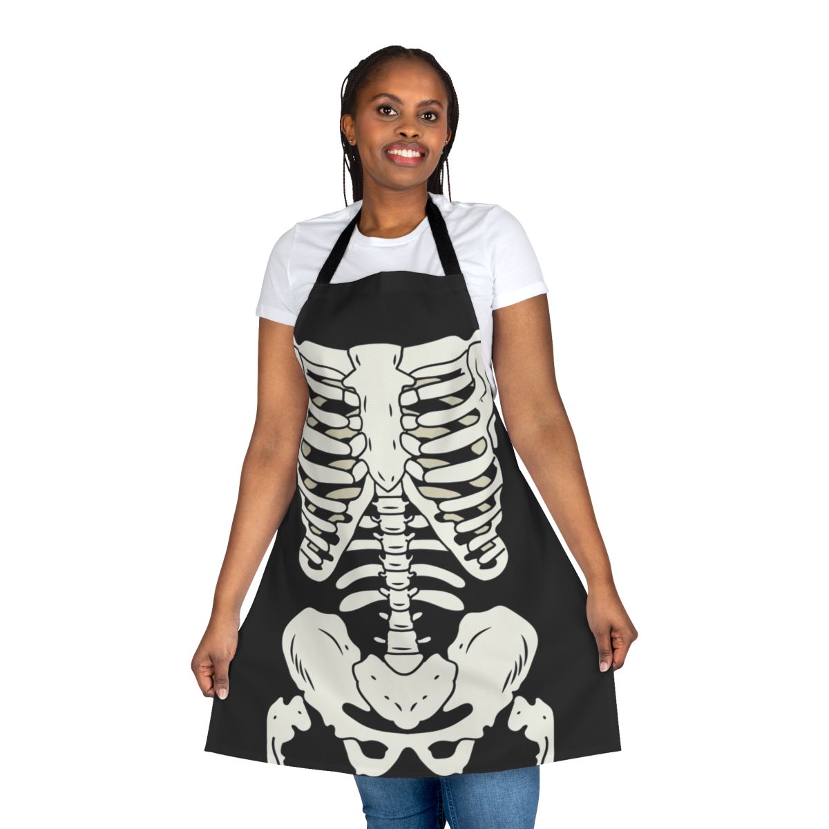 Punk-inspired apron featuring a skeleton design