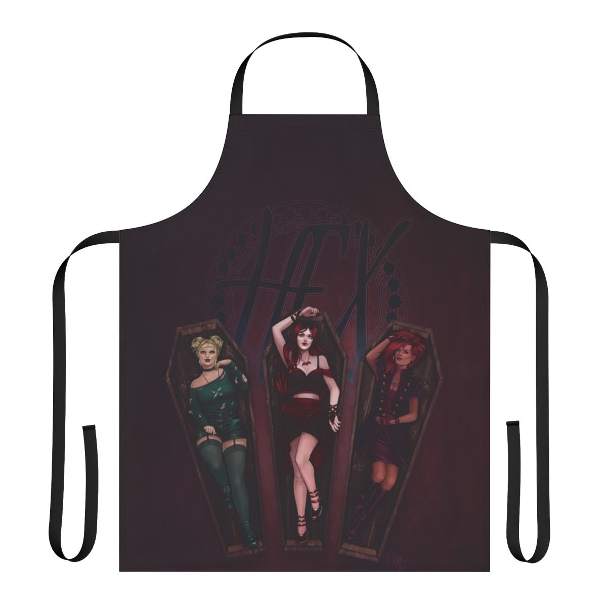 Edgy sisters apron featuring a goth, witch, and punk design