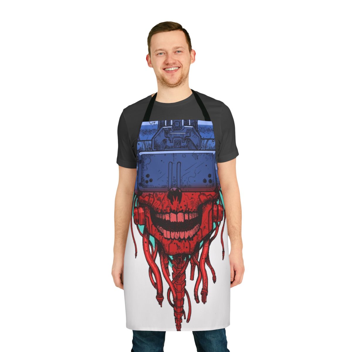 Cyberpunk skull design printed on a high-quality apron