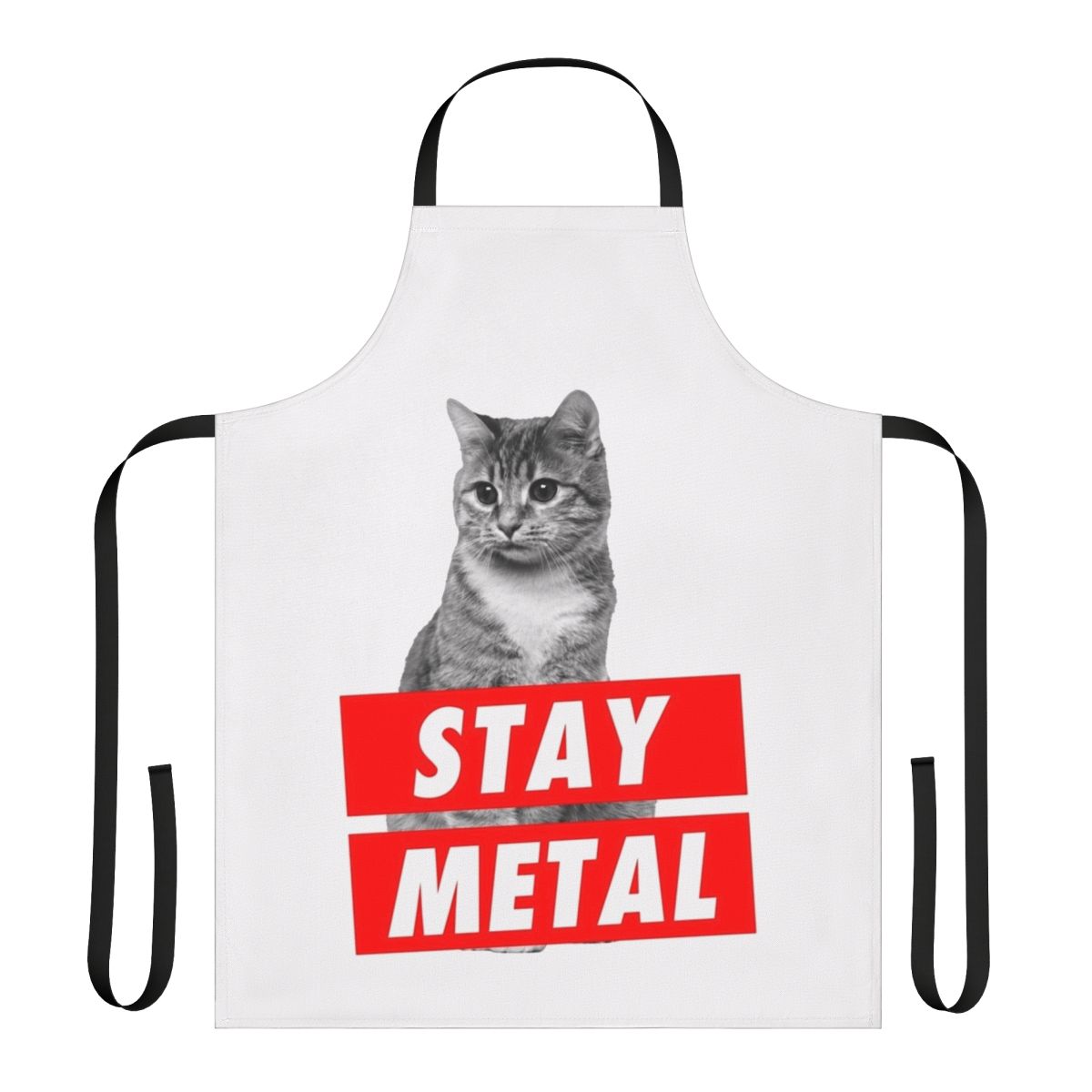 Stay metal inspired apron with heavy metal, nicolas cage, and horror themes