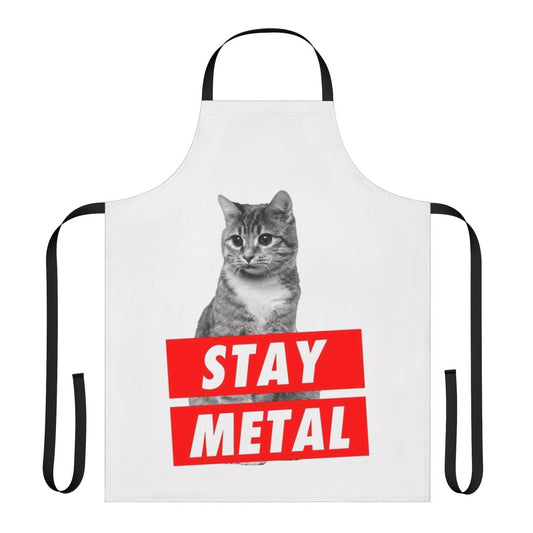 Stay metal inspired apron with heavy metal, nicolas cage, and horror themes