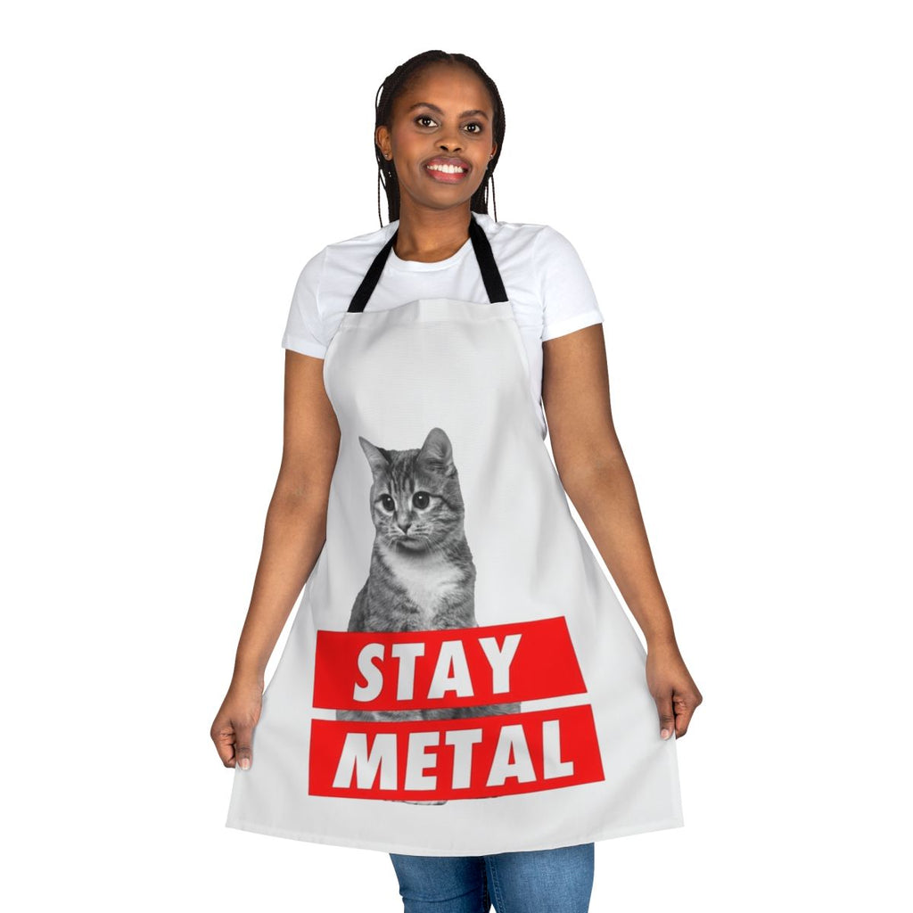 Stay metal inspired apron with heavy metal, nicolas cage, and horror themes