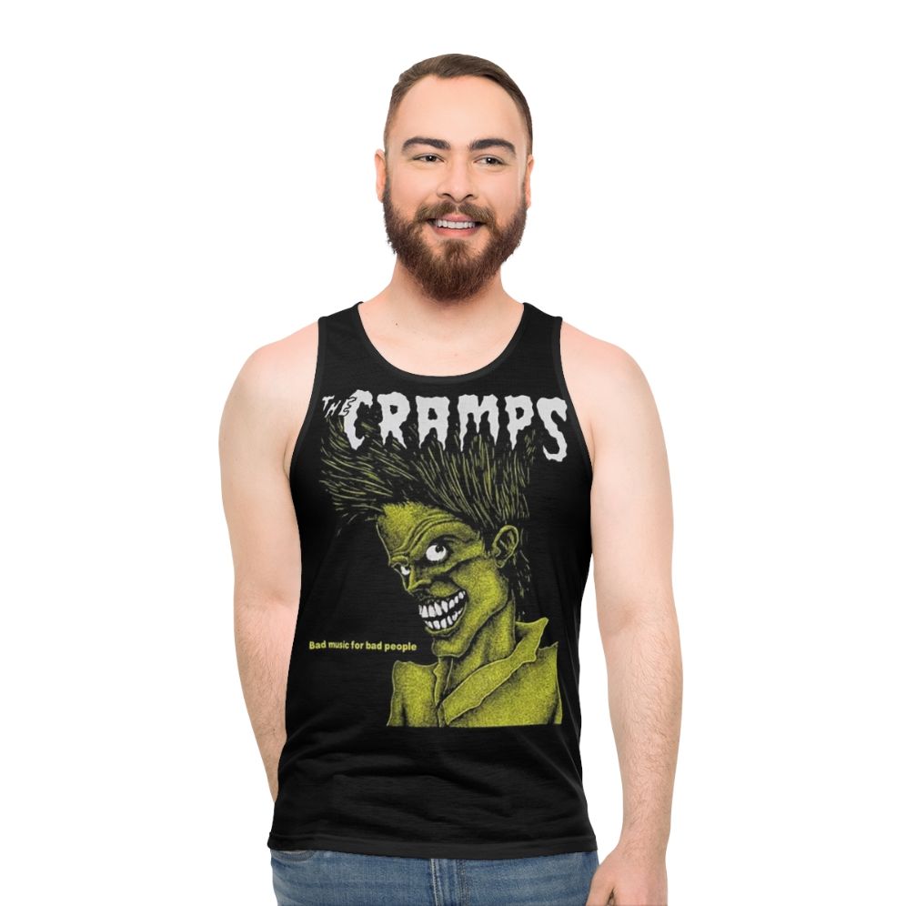 Edgy unisex tank top with retro graphic design