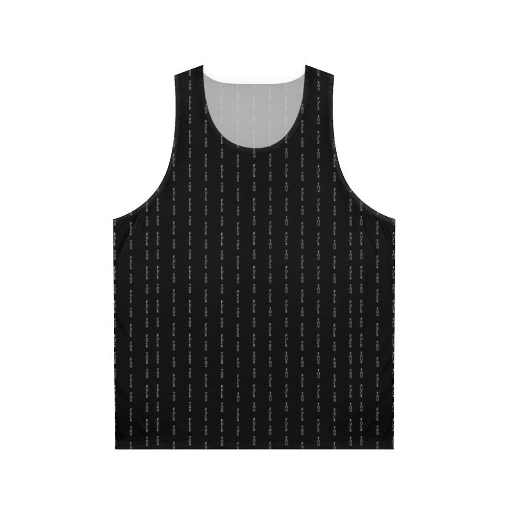 Unisex tank top with bold and humorous graphic design
