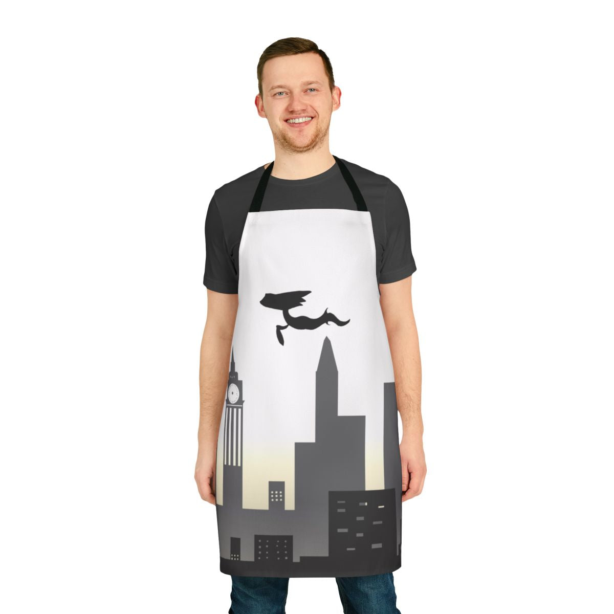 Stylish and functional urban smog-themed apron in black and grey colors