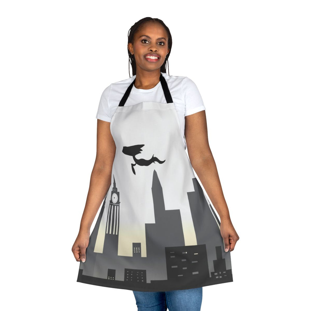 Stylish and functional urban smog-themed apron in black and grey colors