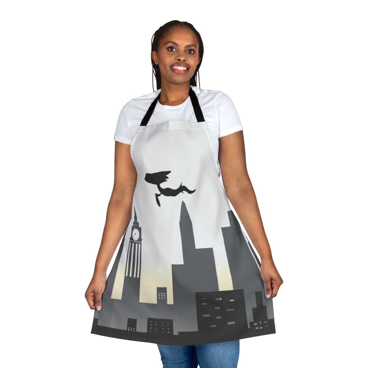 Stylish and functional urban smog-themed apron in black and grey colors