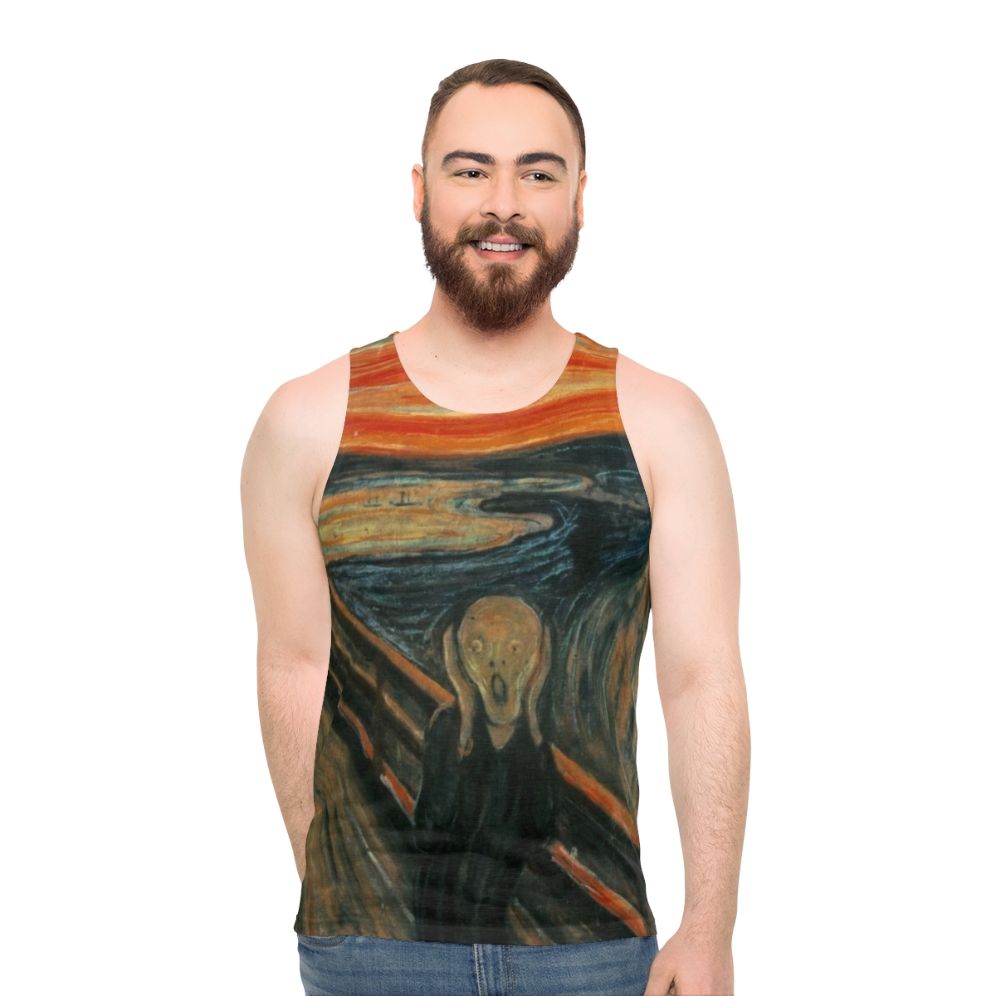 Unisex tank top featuring Edvard Munch's "The Scream" artwork