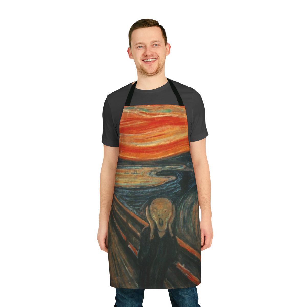 Artistic apron featuring Edvard Munch's iconic painting "The Scream"