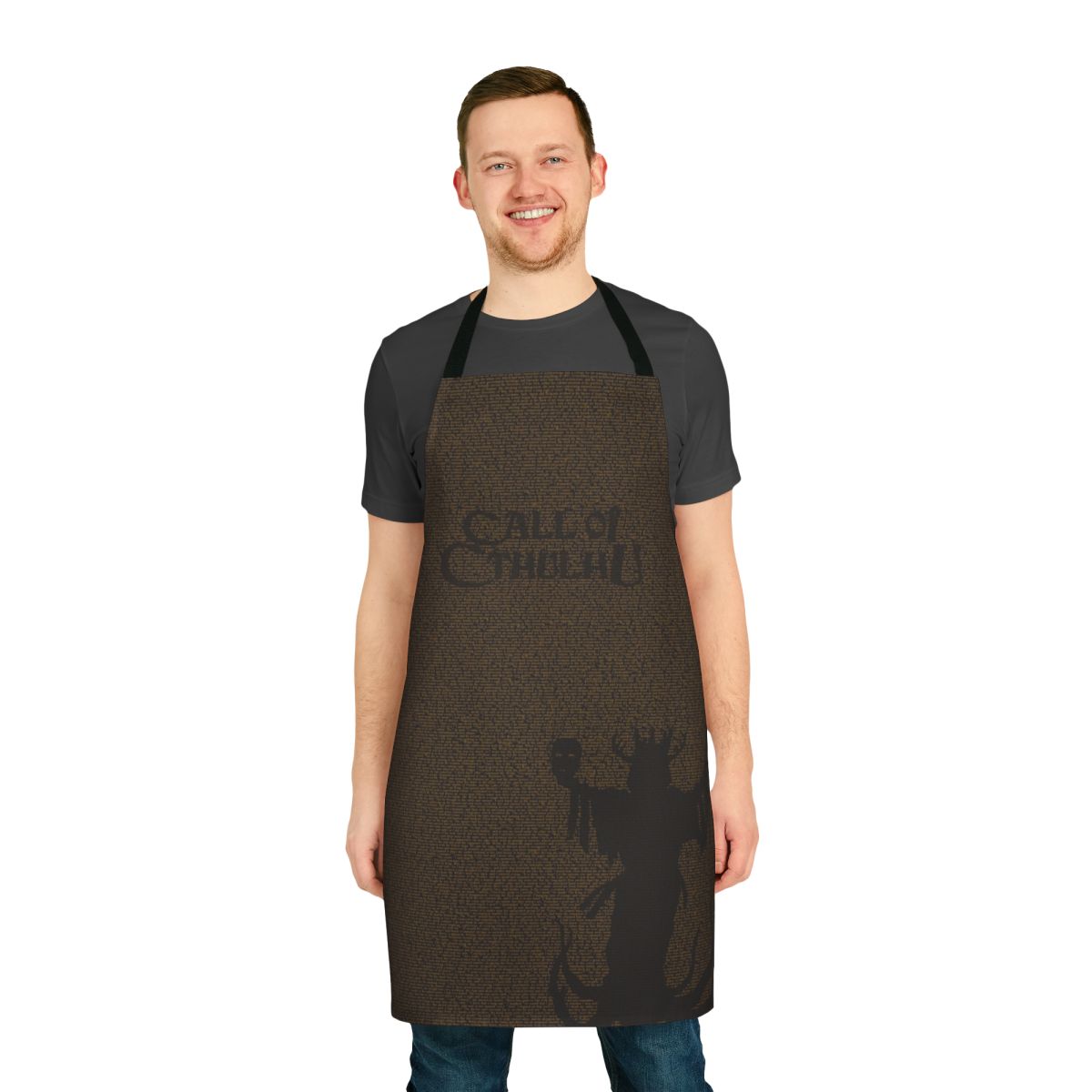 Eerie horror-themed apron featuring Cthulhu mythos inspired text and imagery