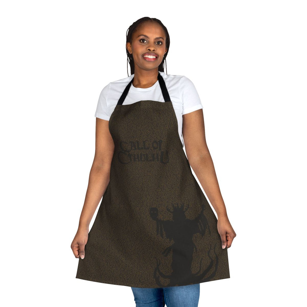 Eerie horror-themed apron featuring Cthulhu mythos inspired text and imagery