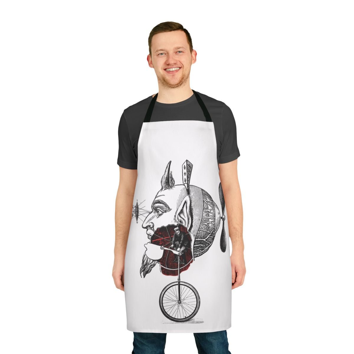 Eerie gothic occult apron with skull, skeleton, and supernatural motifs