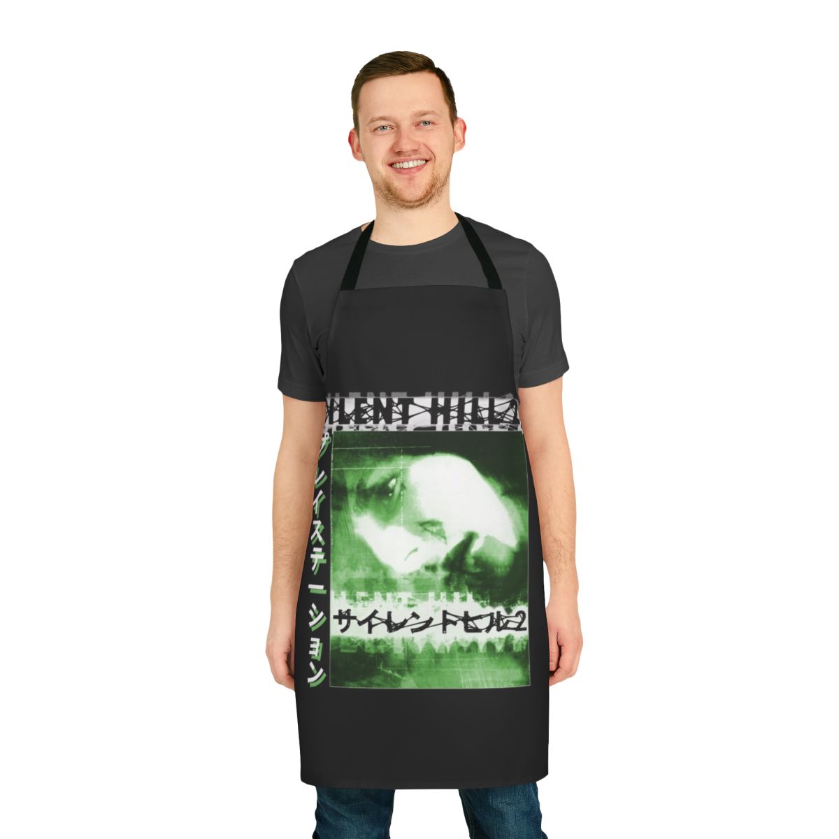 Silent Hill 2 inspired horror themed apron with spooky imagery and quotes