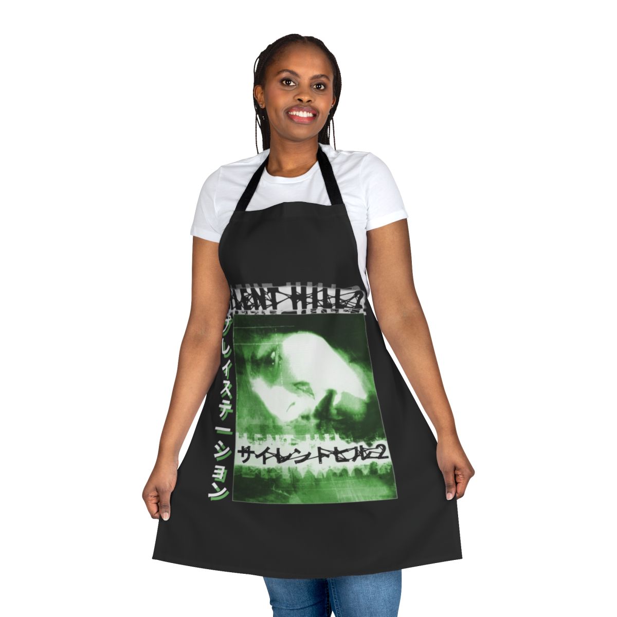 Silent Hill 2 inspired horror themed apron with spooky imagery and quotes