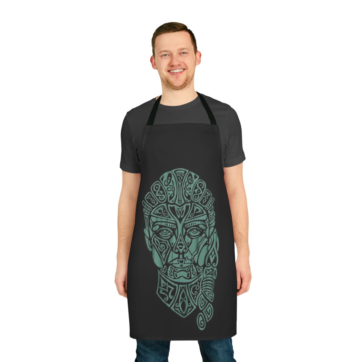 Eivor Celtic Portrait Gaming Apron featuring runic and Nordic design elements