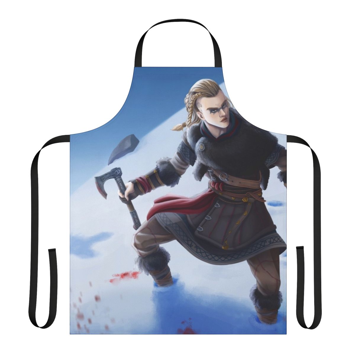 A stylish and durable apron featuring the character Eivor from the video game Assassin's Creed Valhalla