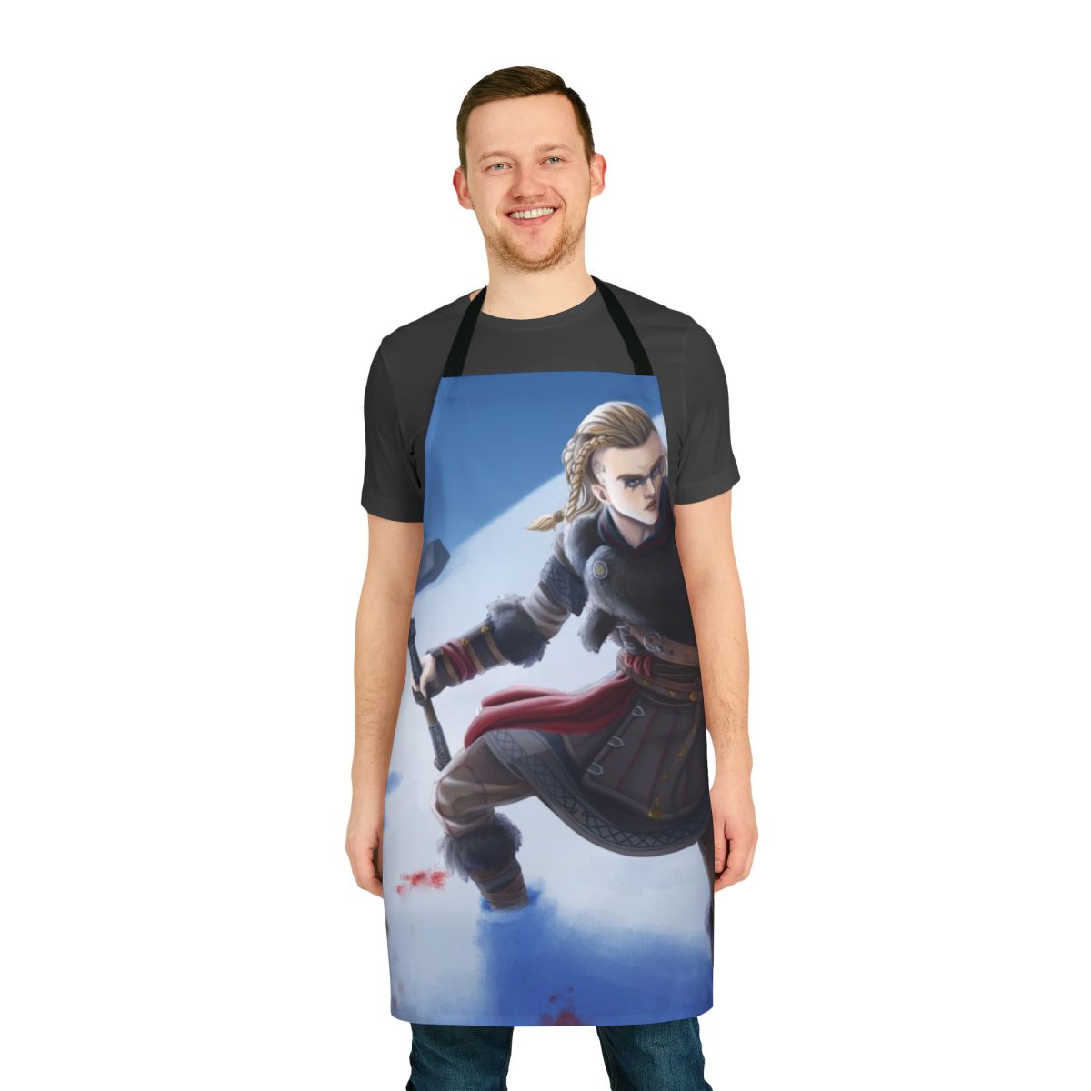 A stylish and durable apron featuring the character Eivor from the video game Assassin's Creed Valhalla