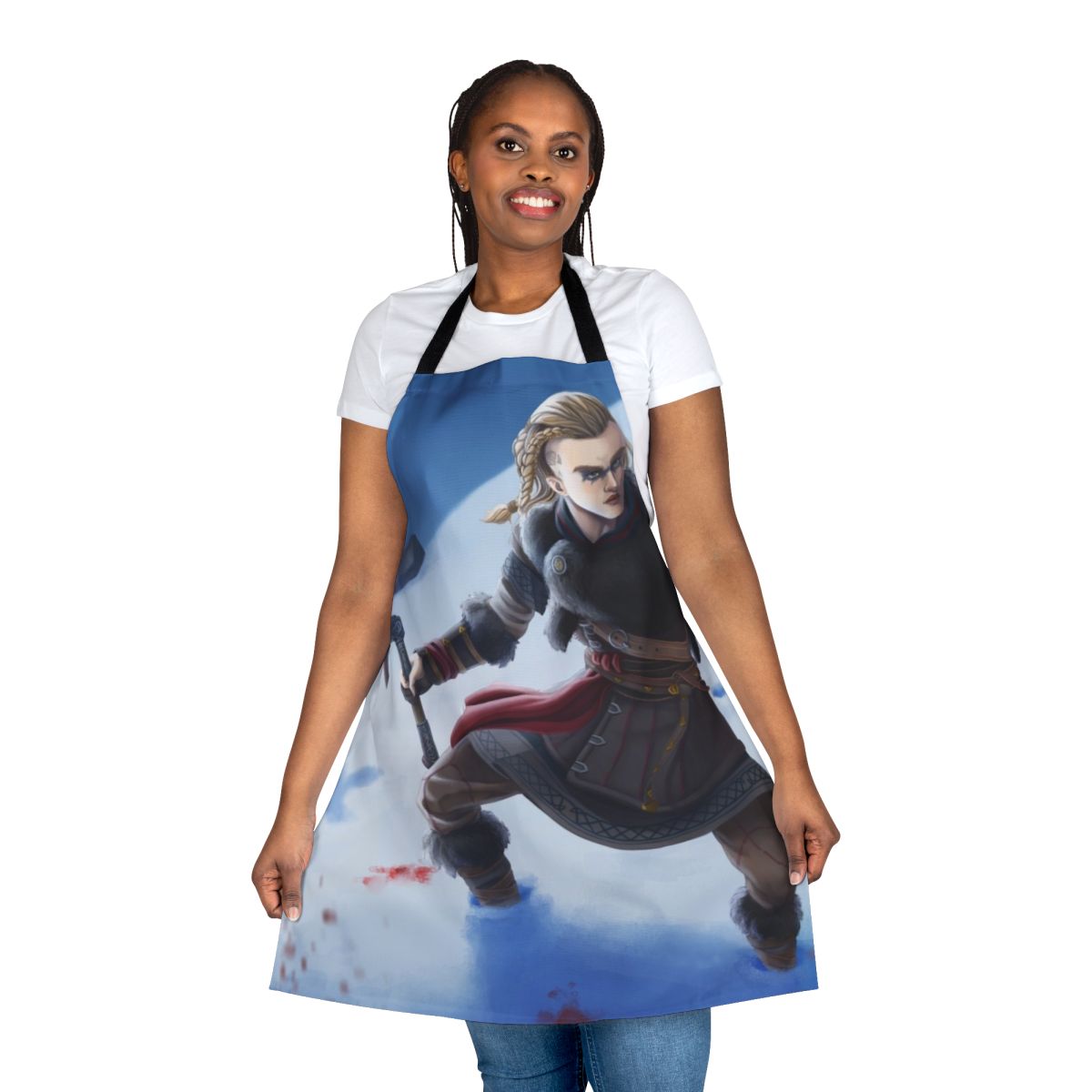 A stylish and durable apron featuring the character Eivor from the video game Assassin's Creed Valhalla