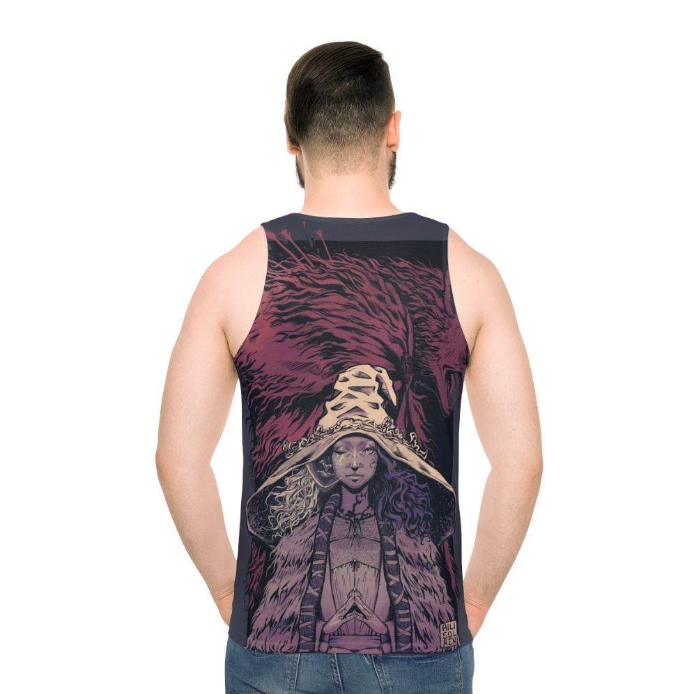 Desaturated unisex tank top featuring Ranni and Blaidd from Elden Ring