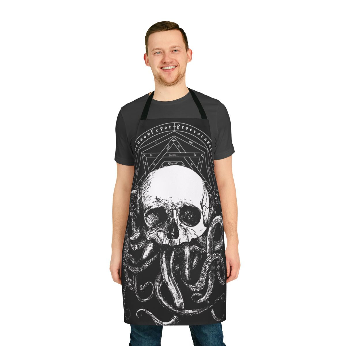 Cthulhu-inspired apron with gothic, occult, and lovecraft-themed design