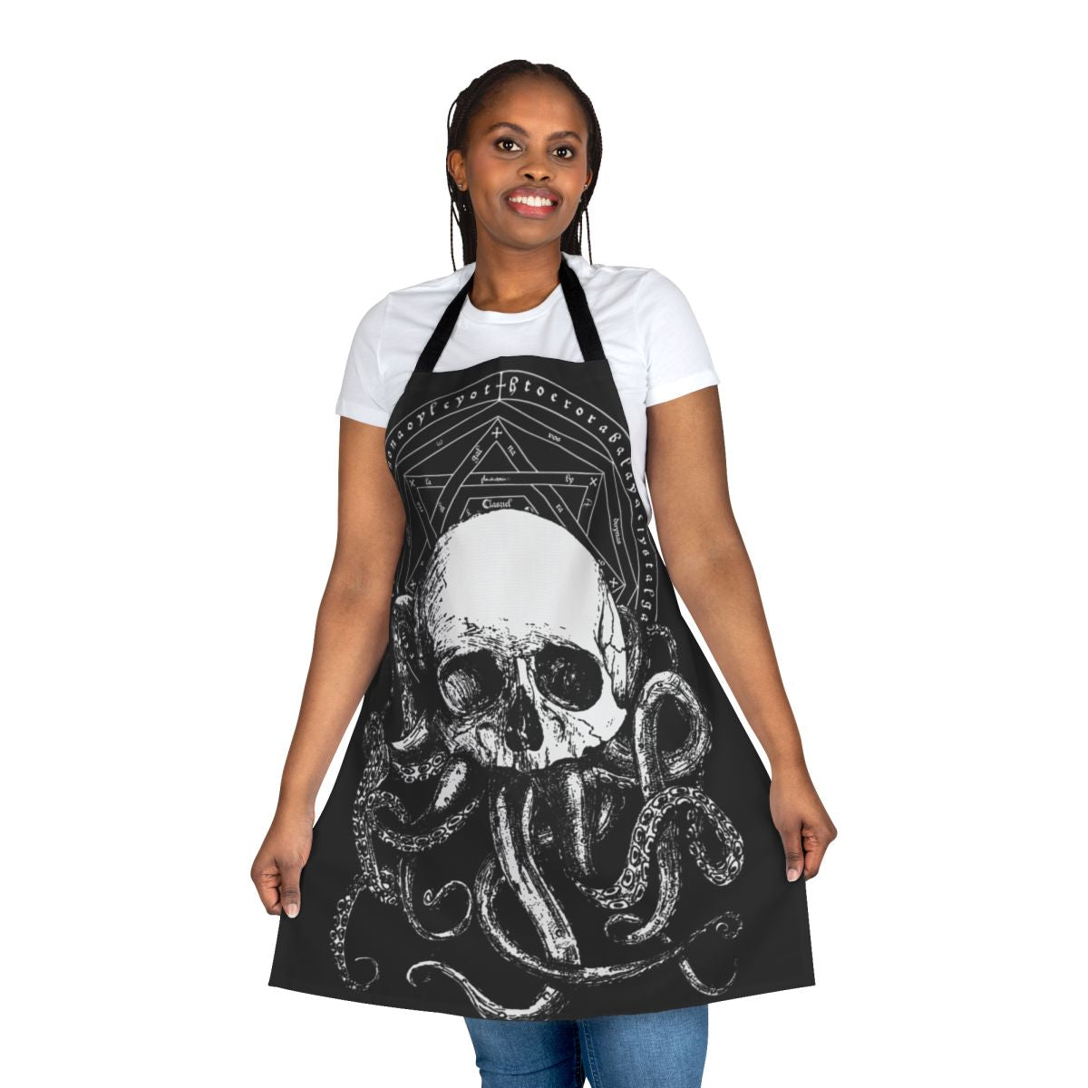 Cthulhu-inspired apron with gothic, occult, and lovecraft-themed design