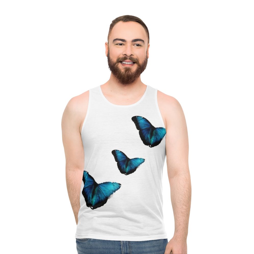 Electric blue morpho butterfly unisex tank top
