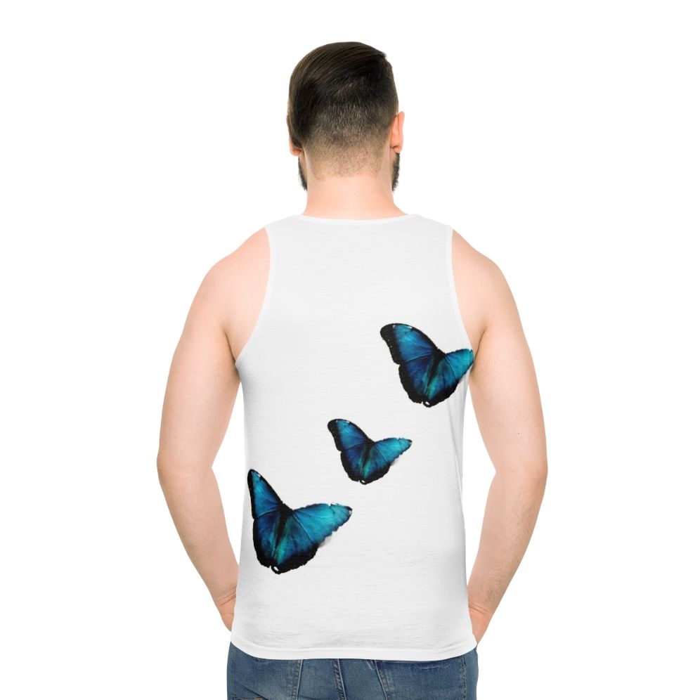 Electric blue morpho butterfly unisex tank top
