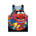 Electric Mayhem drummer playing drums on a unisex tank top