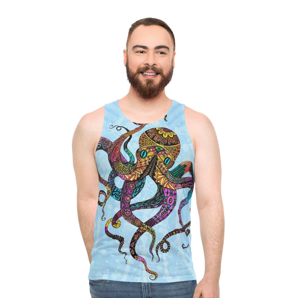 Vibrant electric octopus design tank top