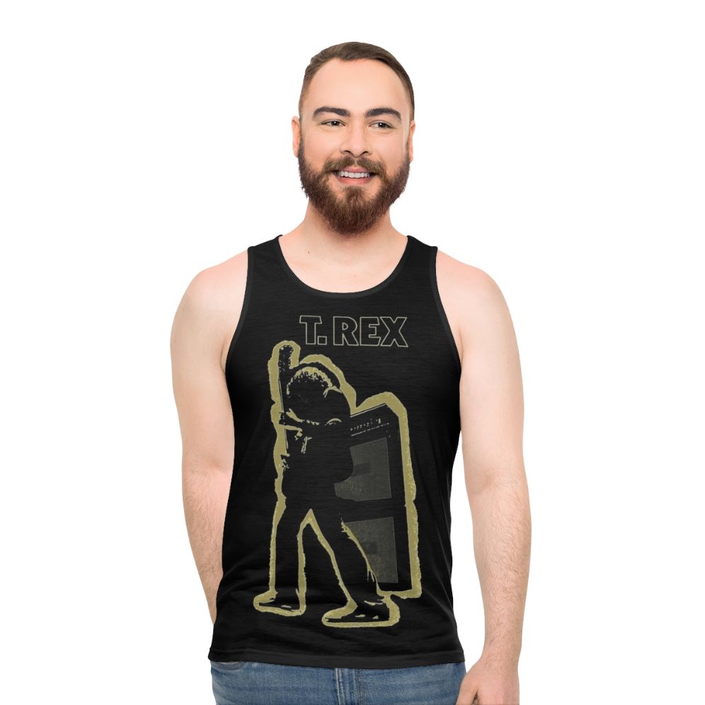Electric Warrior Unisex Tank Top featuring Tyrannosaurus Rex dinosaur design