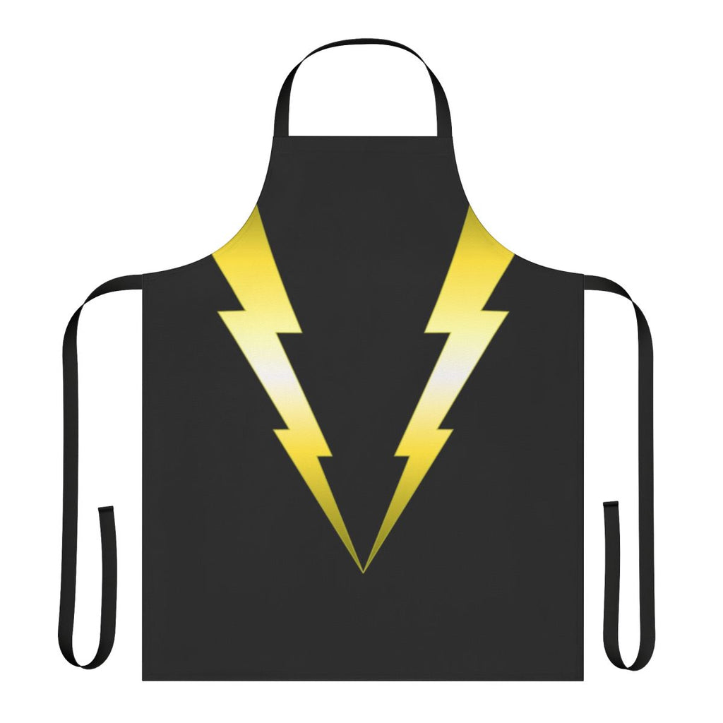 Vibrant electric apron featuring lightning bolts, superhero and comic book inspired design