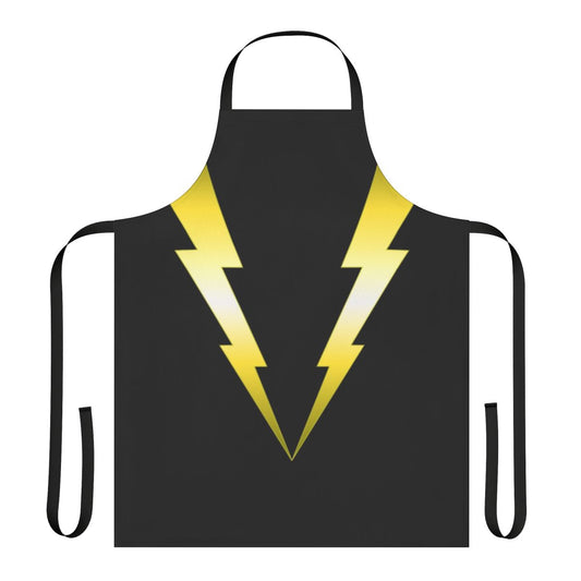 Vibrant electric apron featuring lightning bolts, superhero and comic book inspired design