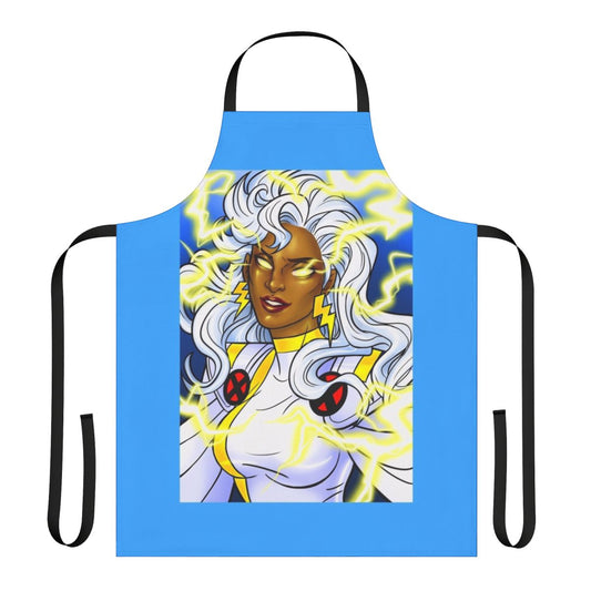 A vintage-inspired apron featuring a mutant with electric powers and thunderstorms, perfect for the kitchen.