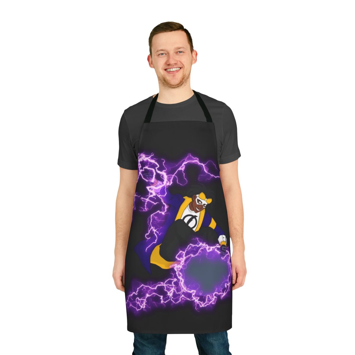 Superhero apron with electric hero and static shock design