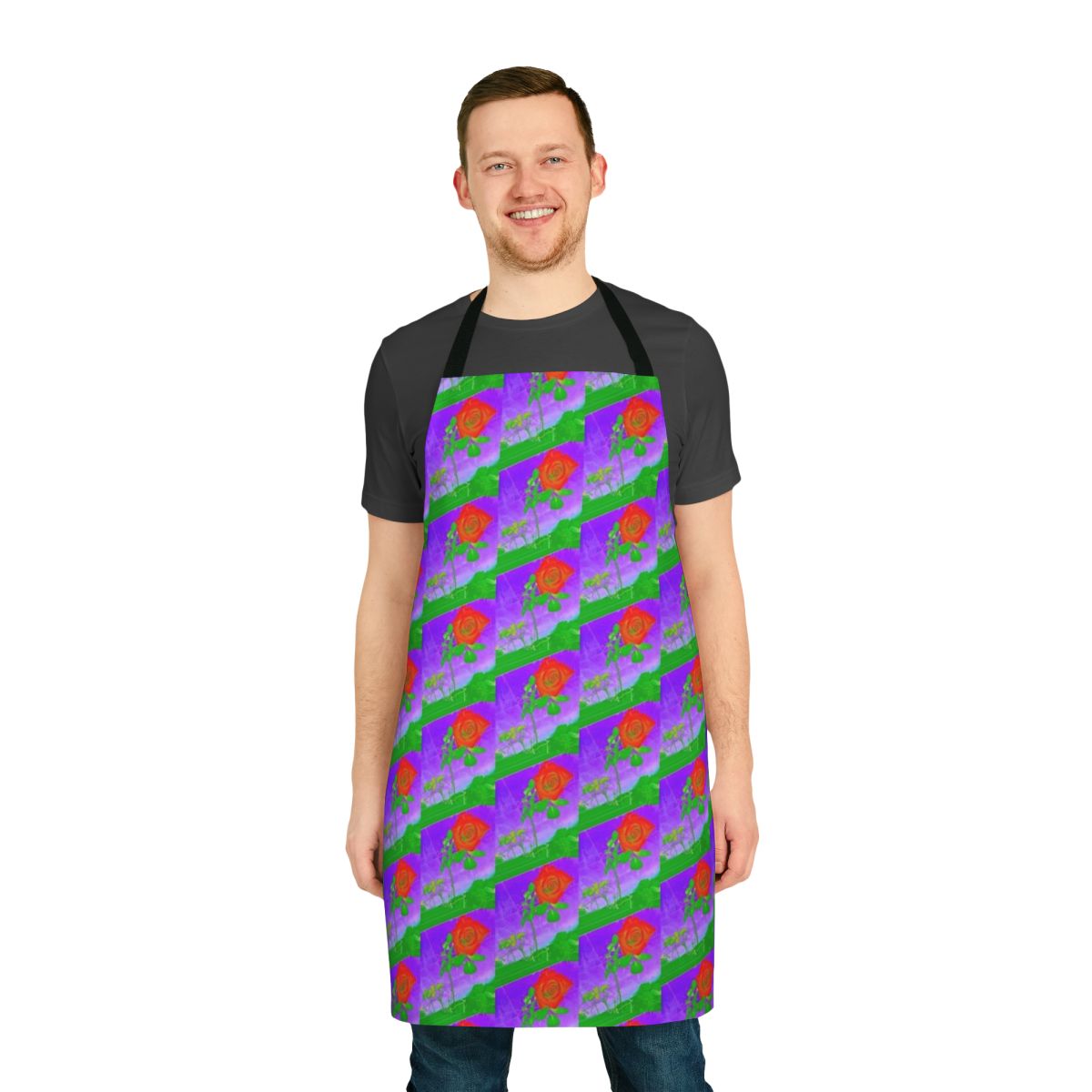 Stylish acid rose patterned apron with thorns for gardening and cooking
