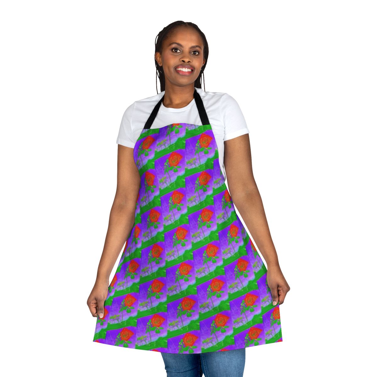 Stylish acid rose patterned apron with thorns for gardening and cooking
