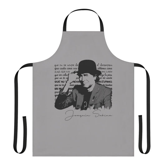 Stylish apron featuring the name and imagery of beloved Spanish singer-songwriter Joaquin Sabina