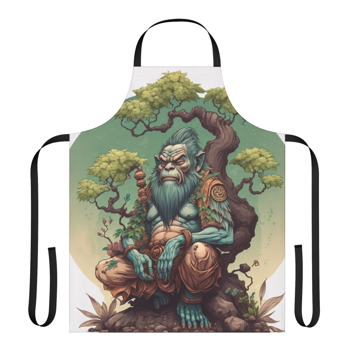Photograph of an elegant, colorful apron featuring a minimalist design with an ape motif, perfect for the nature lover.