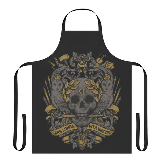 Ars Longa Vita Brevis inspired apron featuring a classic coat of arms design, perfect for artists, designers, and creative professionals.