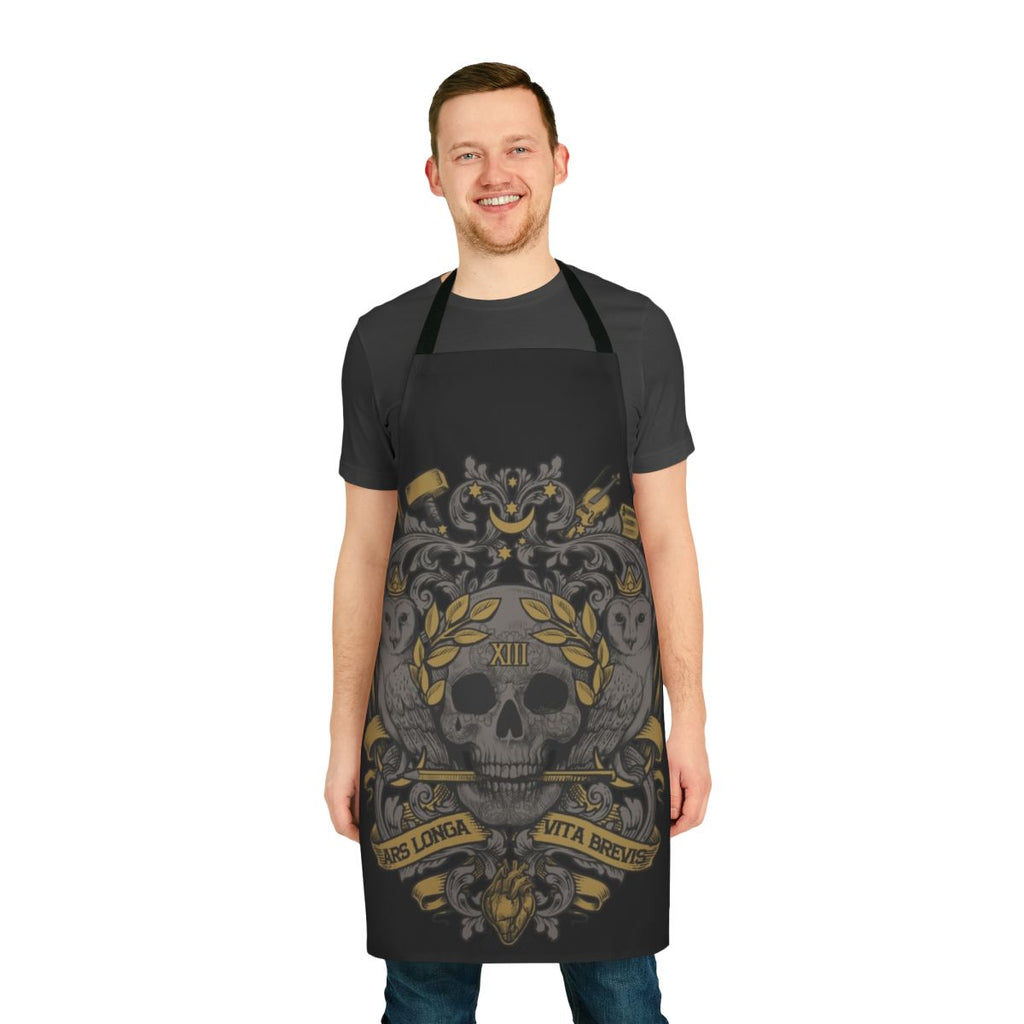 Ars Longa Vita Brevis inspired apron featuring a classic coat of arms design, perfect for artists, designers, and creative professionals.