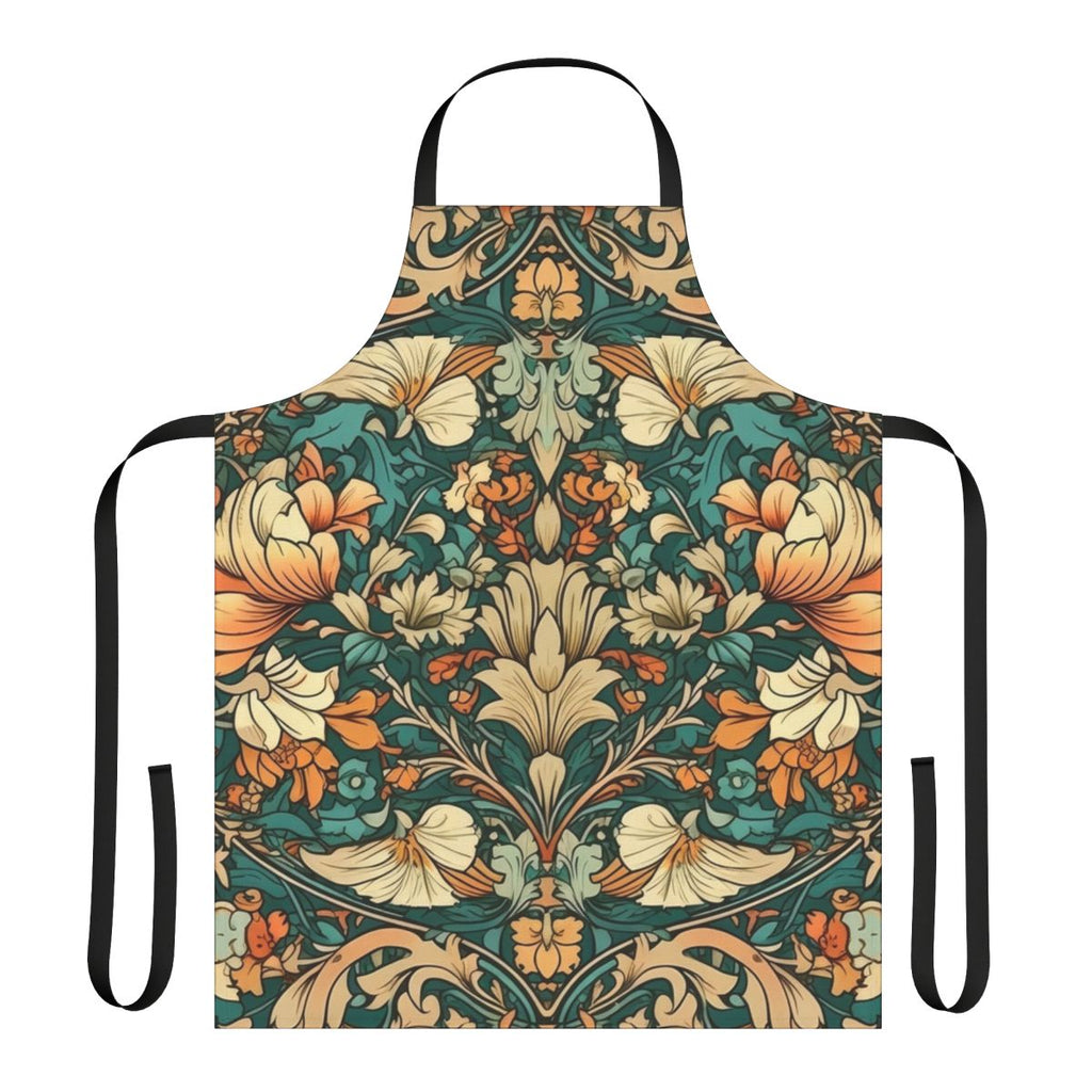 A high-quality apron with an intricate art nouveau floral design