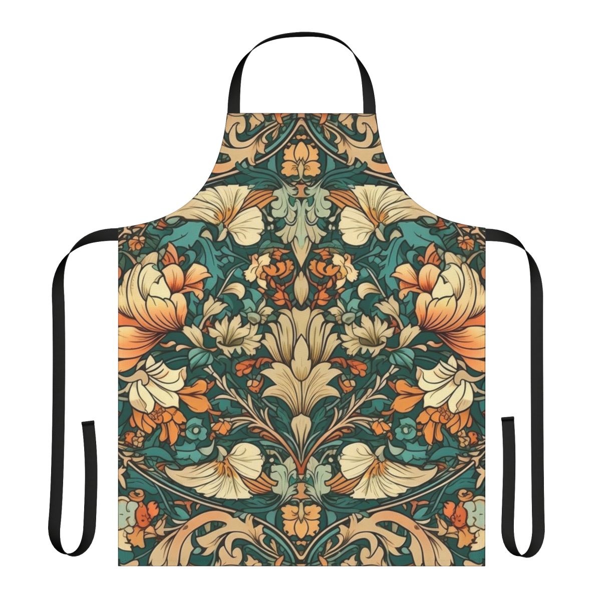 A high-quality apron with an intricate art nouveau floral design