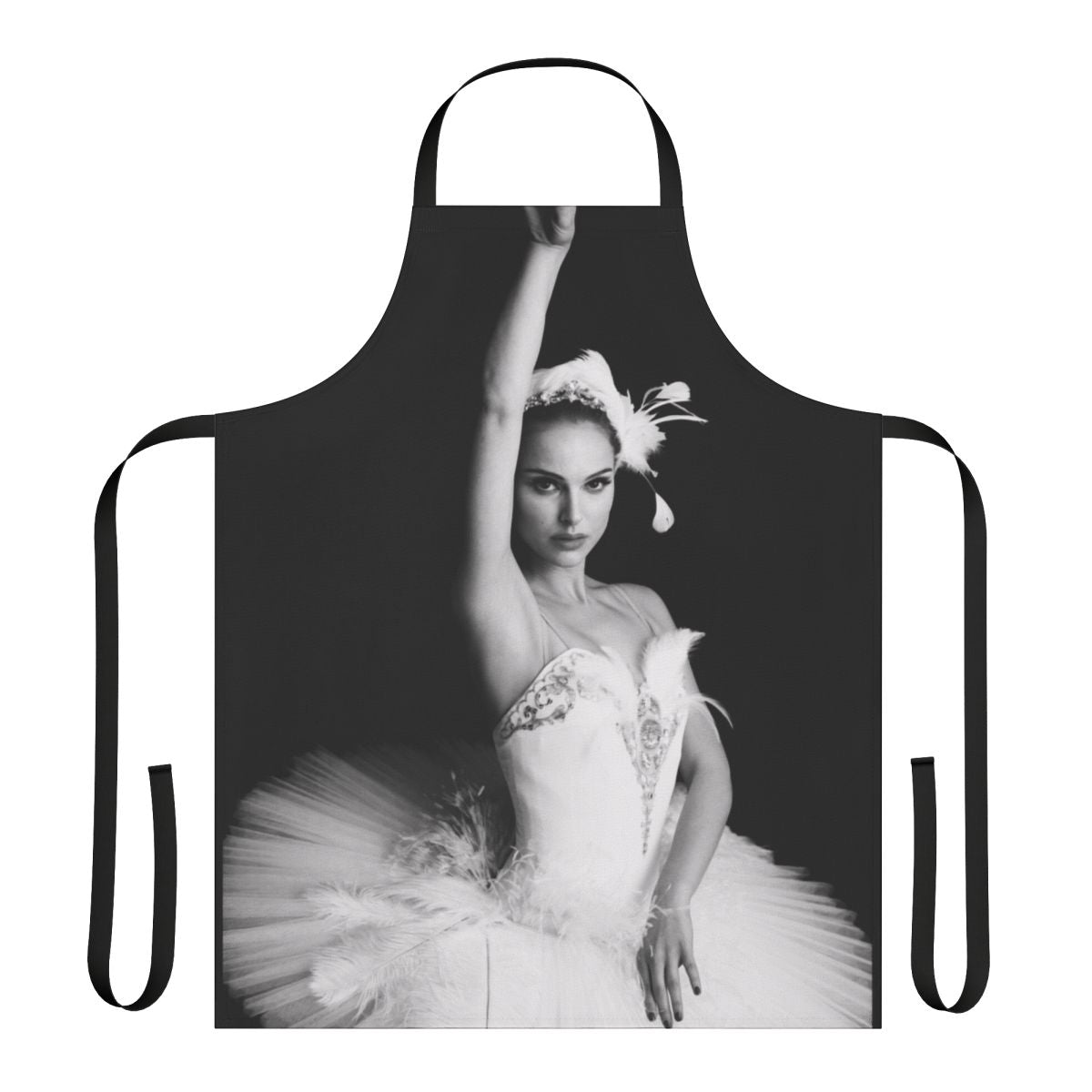 Stylish black apron with ballet and movie-themed design