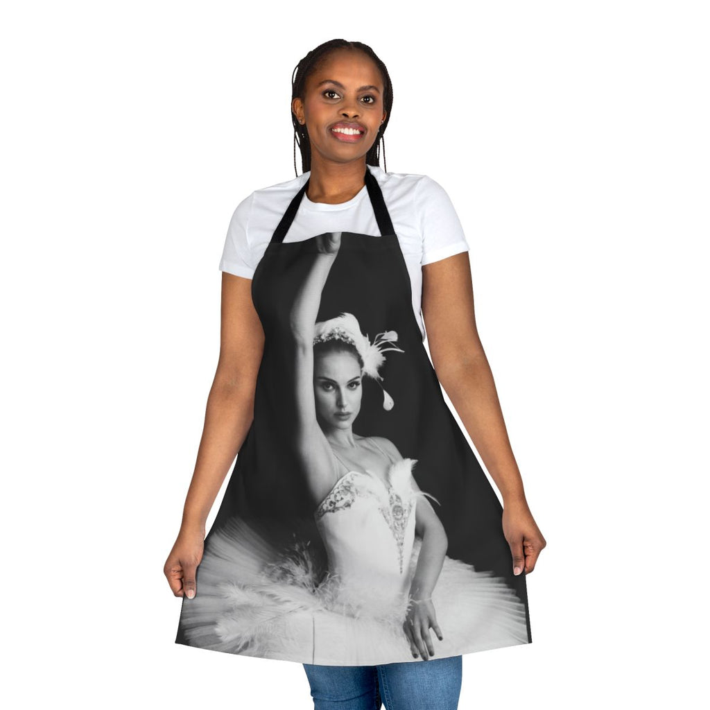 Stylish black apron with ballet and movie-themed design