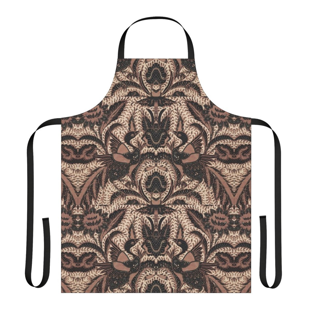 Batik inspired apron with bird and flower pattern